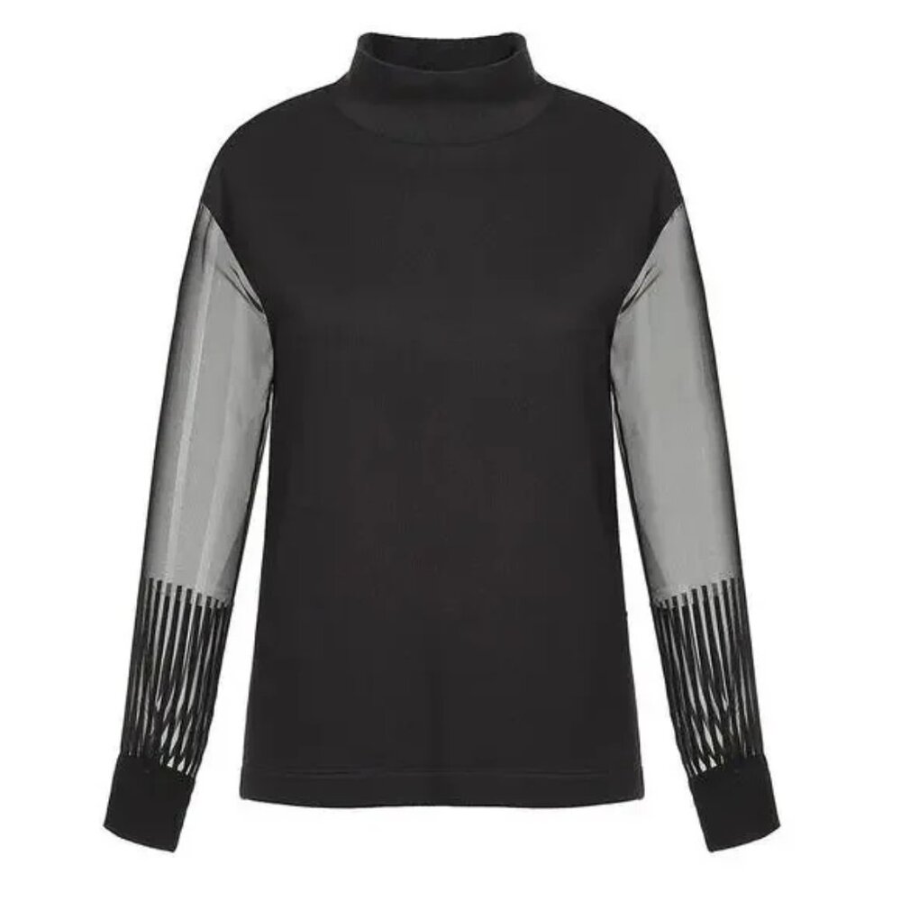 Cop. Copine Vite Top SZ SMALL Black Sheer Sleeves MSRP $308 Designer Classic EUC